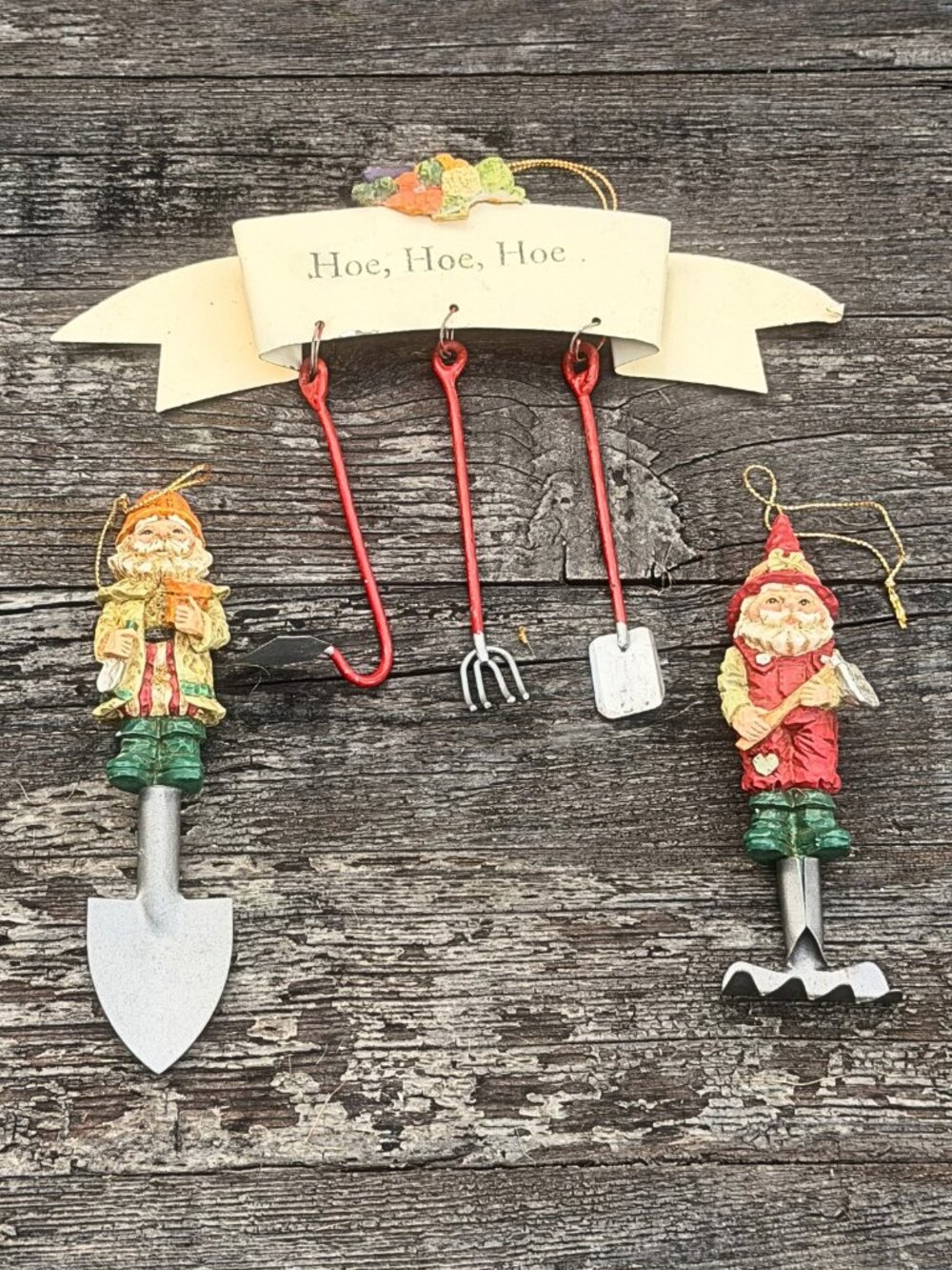 Vintage Garden Tools Gnome Christmas Spring Tree Ornaments Garden Decor Sign